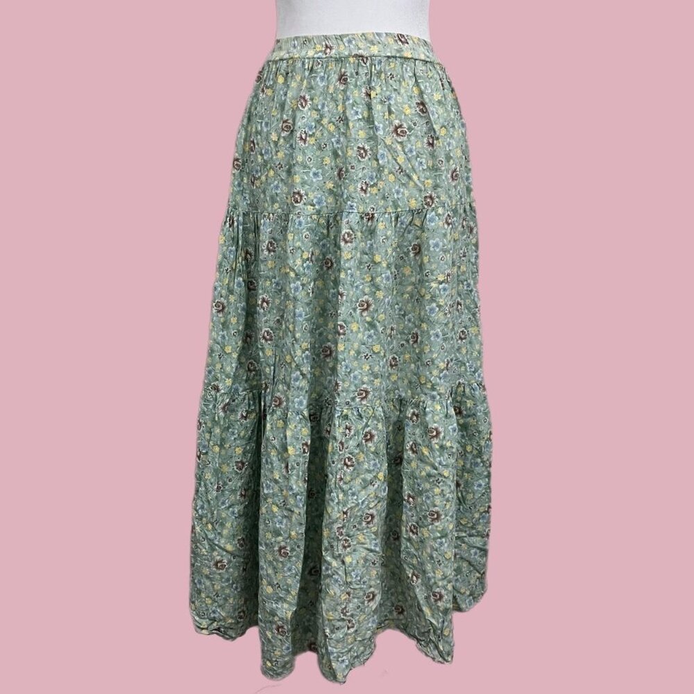 vintage 90s green floral boho granola cottagecore skirt